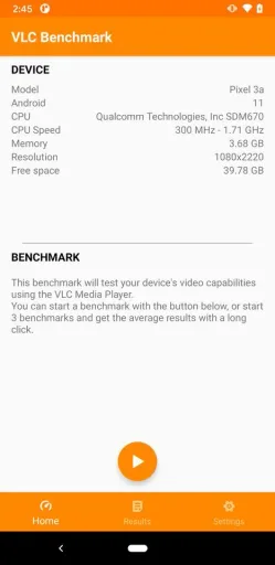VLC Benchmark, screenshot 1