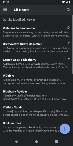 Simplenote, screenshot 2