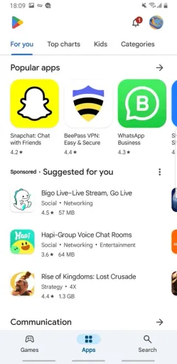Google Play Store, screenshot 1